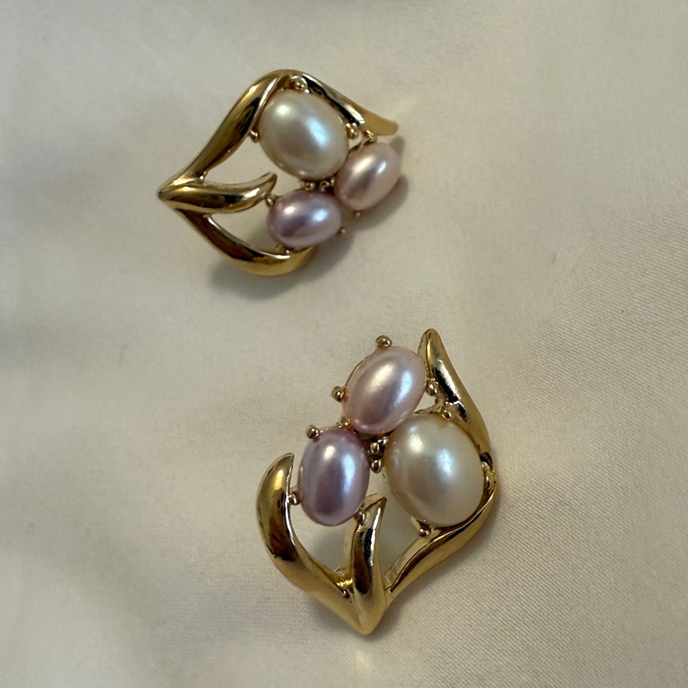 Crown Trifari Gold and Pearl Earrings